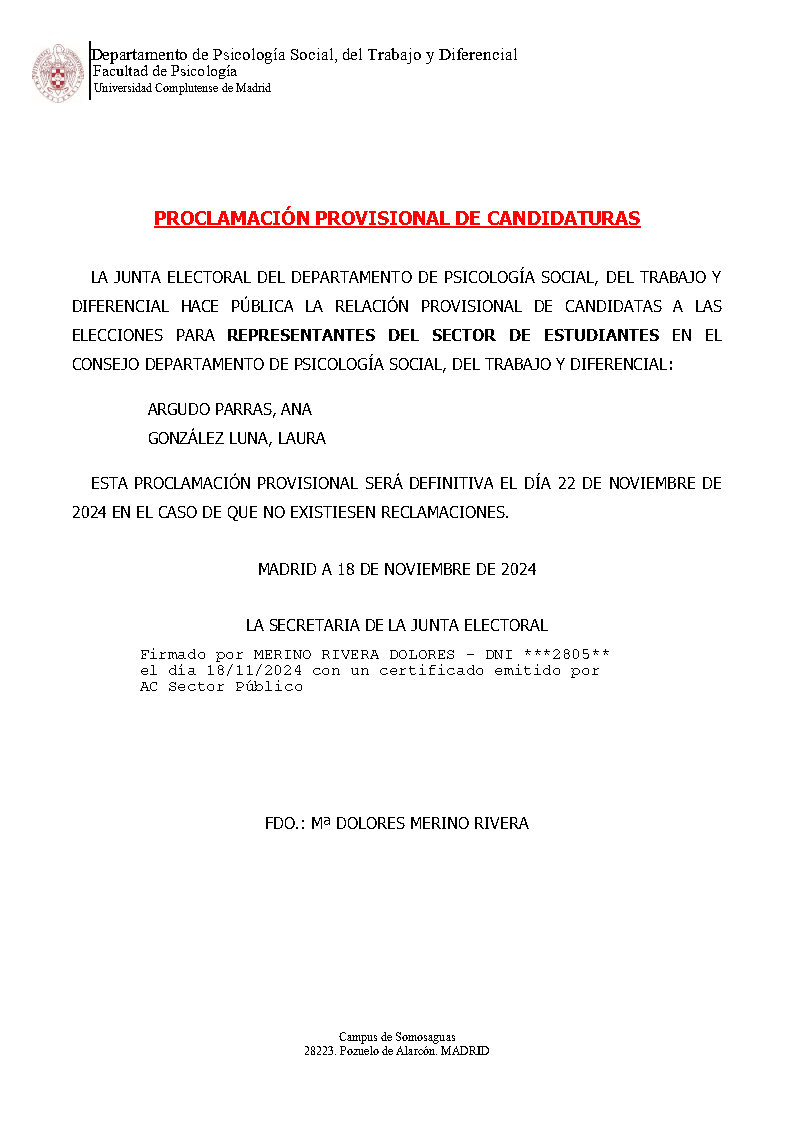 CONVOCATORIA ELECCIONES REPRESENTANTES ESTUDIANTES CONSEJO DEPARTAMENTO